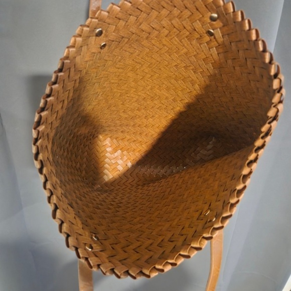 Woven Straw Tote‎ Bag Tan Leather Handles Shopper Beach Everyday Carryall - Picture 5 of 5